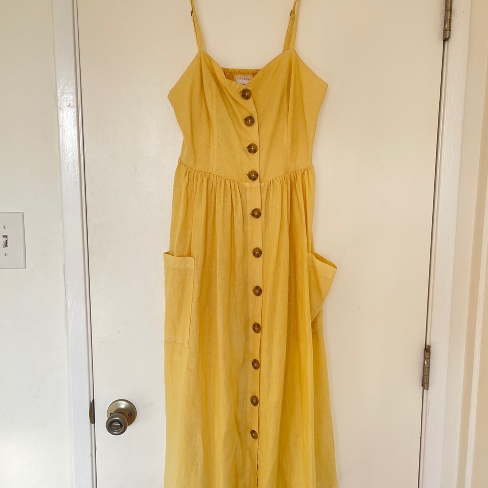 Cooperative linen midi Button-Down Sundress with cute pockets.